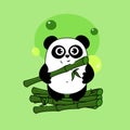 Cute cartoon panda eats bamboo. Funny character for your design. Green. Save panda concept. Ecology, green energy. Royalty Free Stock Photo